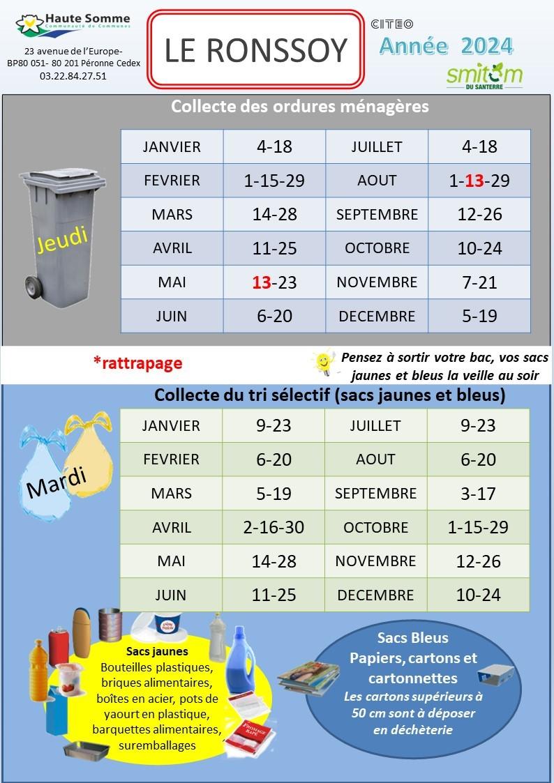 Calendrier collecte dechets 2024