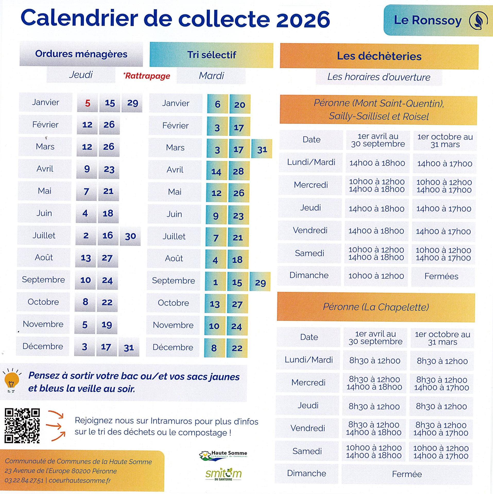 Calendrier de collecte 2026