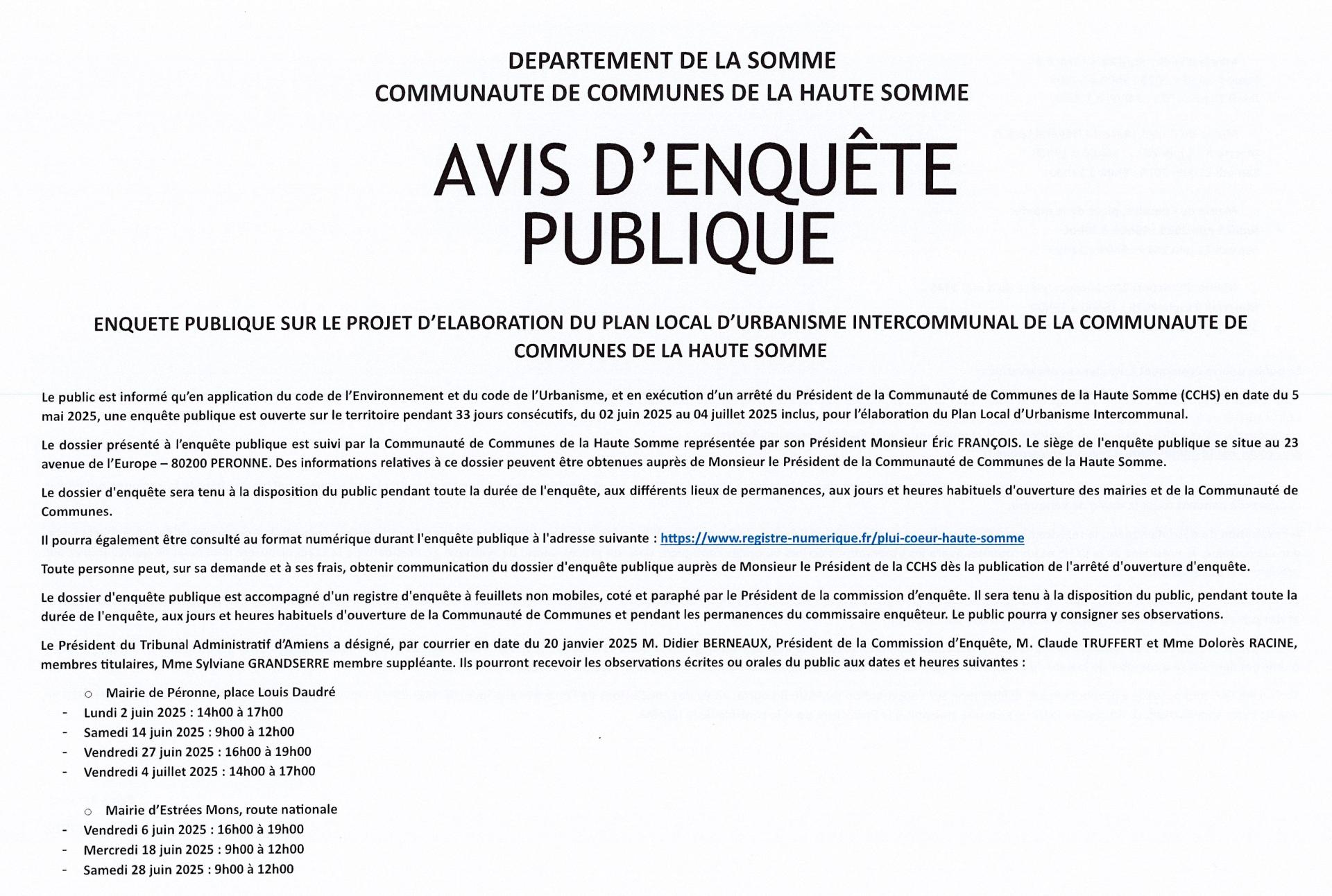 Enquete publique page 1 mai 2025