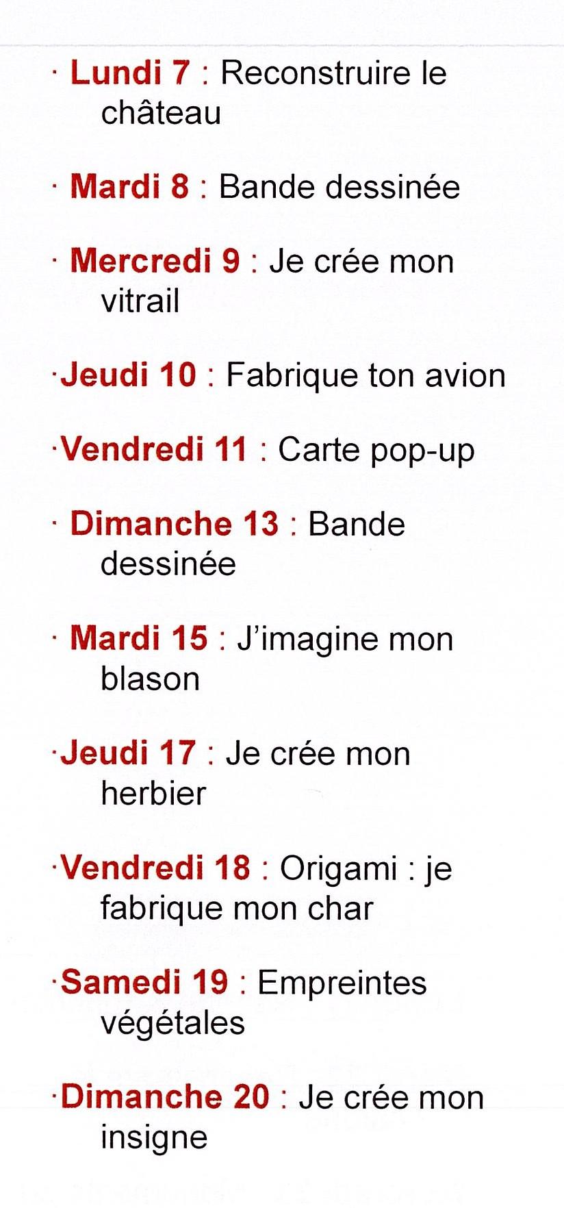 Historial enfants juillet 2025 du 7 au 20 juillet 2025