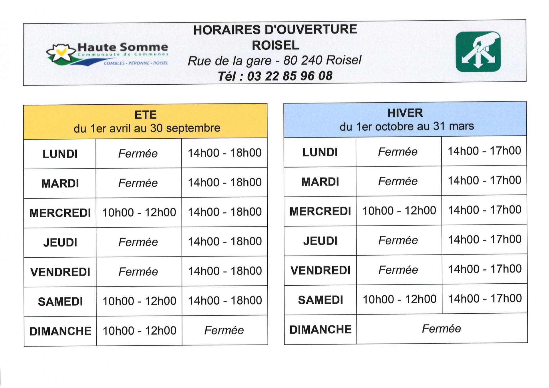 Horaires de la Déchèterie de Roisel