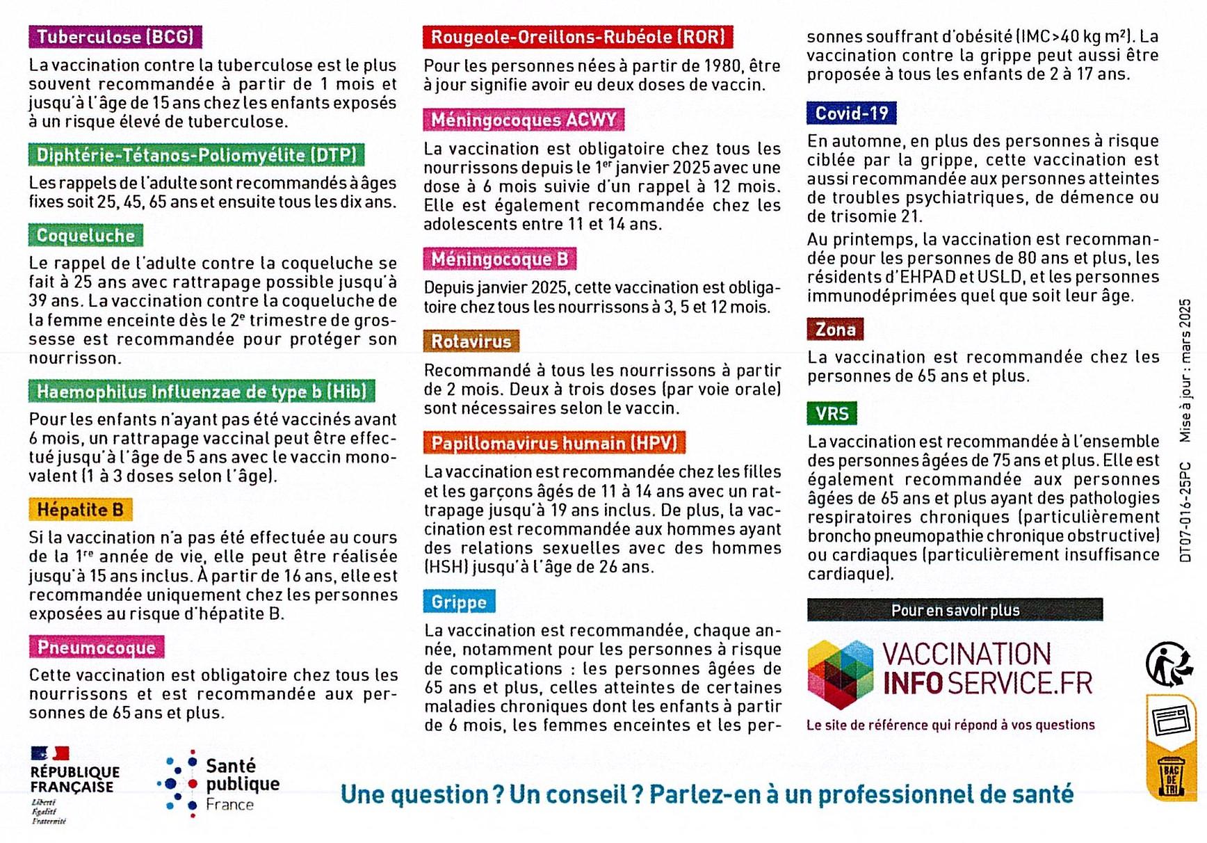 Calendrier des vaccins 2025 page 2