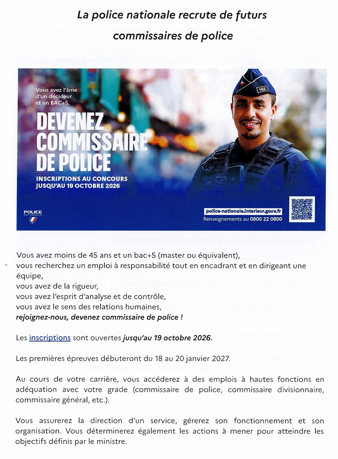 Commissaire de police 19 octobre 2026
