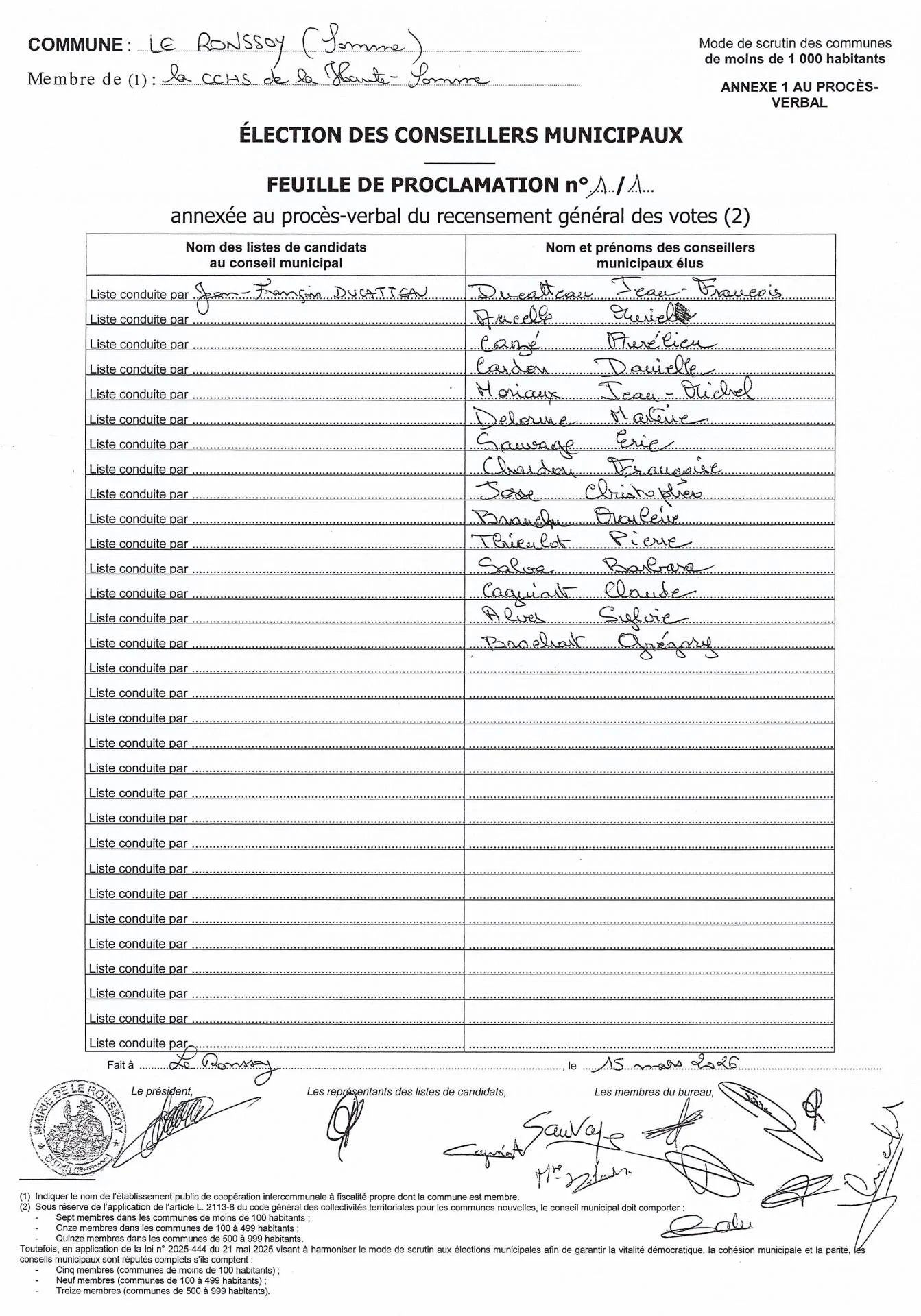 Feuille de proclamation