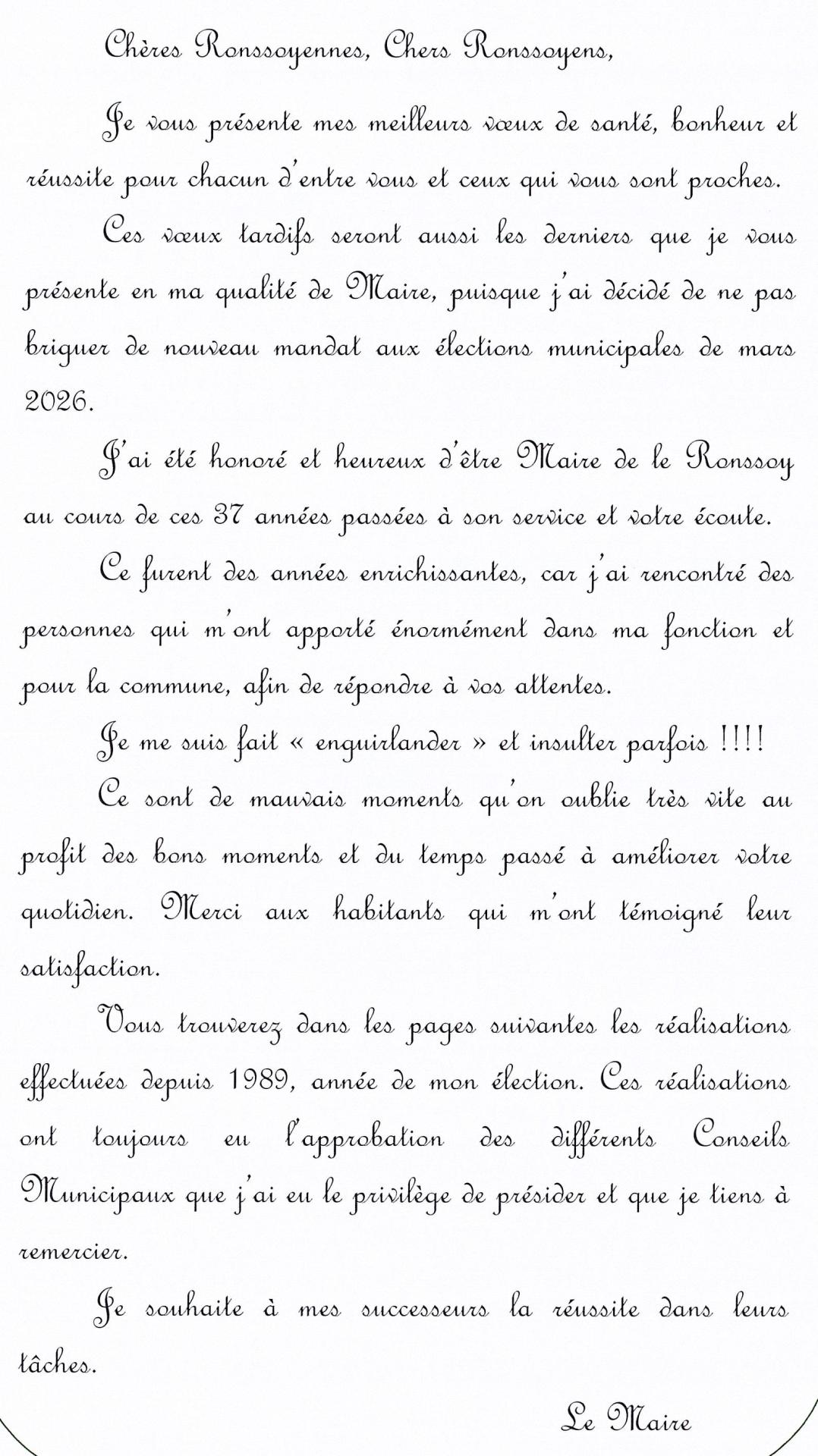 Le petit mot de monsieur le maire