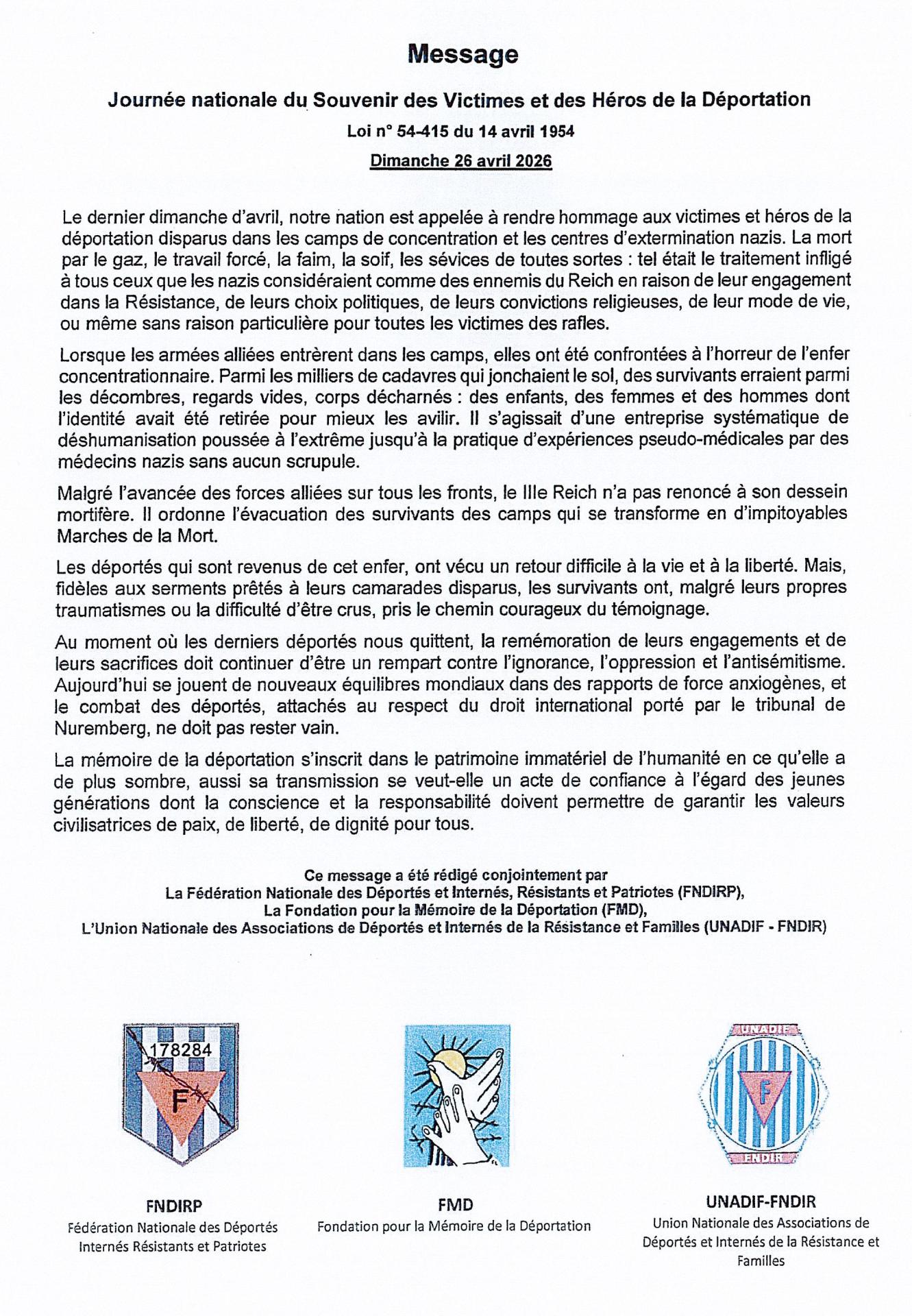 Message du 26 avril 2026