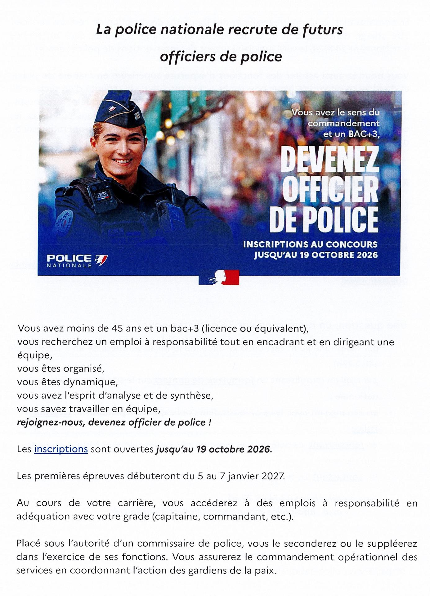 Officier de police 19 octobre 2026