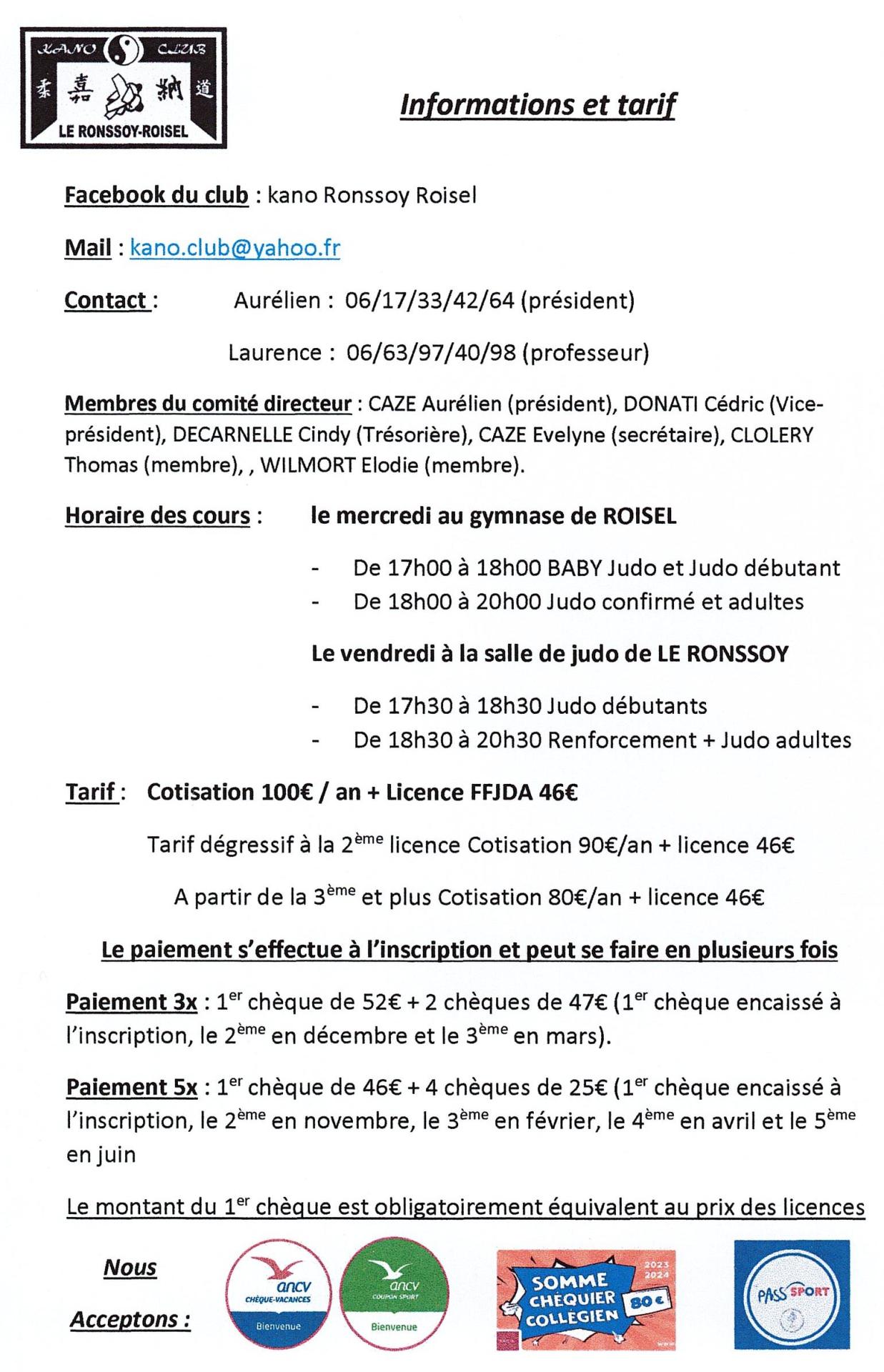 Tarifs judo septembre 2026