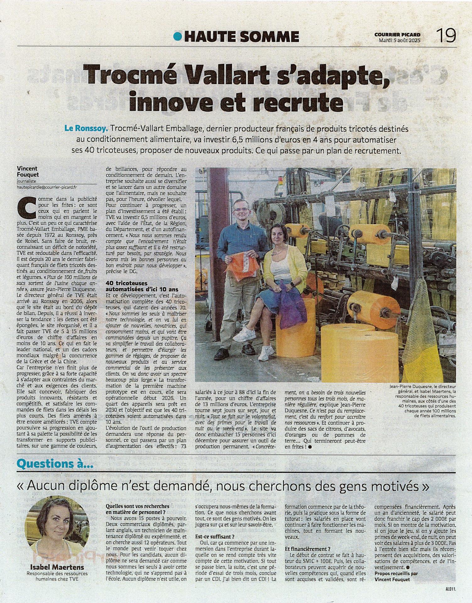 Tve article le courrier picard mardi 5 aout 2025