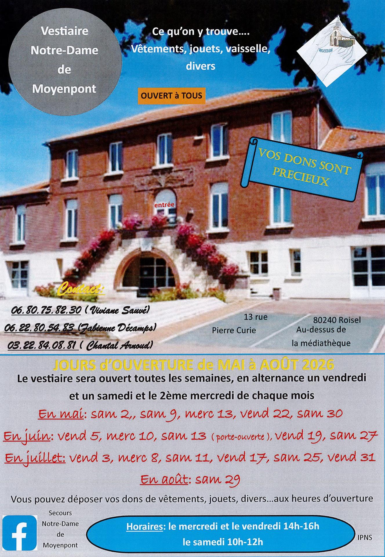 Vestiaire secours catho roisel mai aout 2026